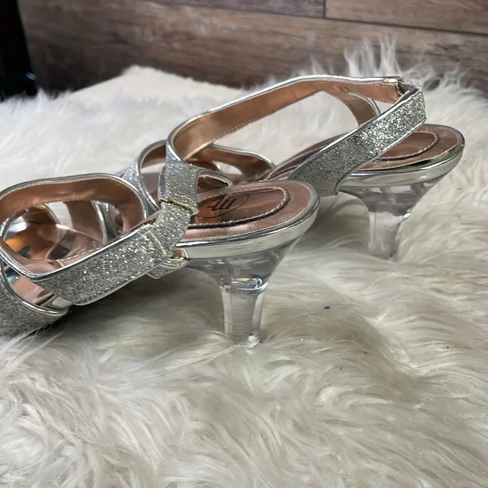 Mootsie Tootsies Ladies Strappy Silver Glittery Clear Heels, Size 6, Mo Jericho